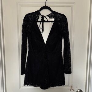Black Lace Long Sleeve Romper